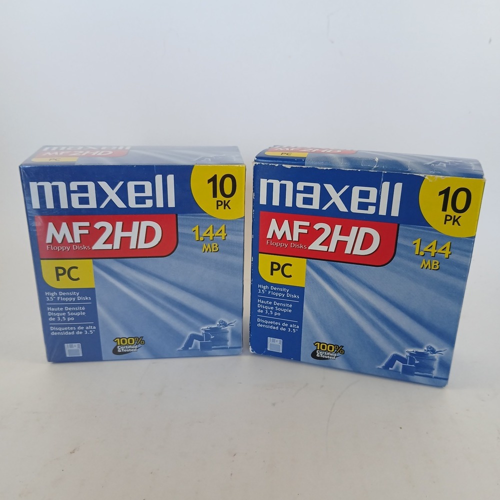 MAXELL 1.44 MB Floppy Disks MF 2HD  3.5 Inch Lot Of 19 Pack opened, clean